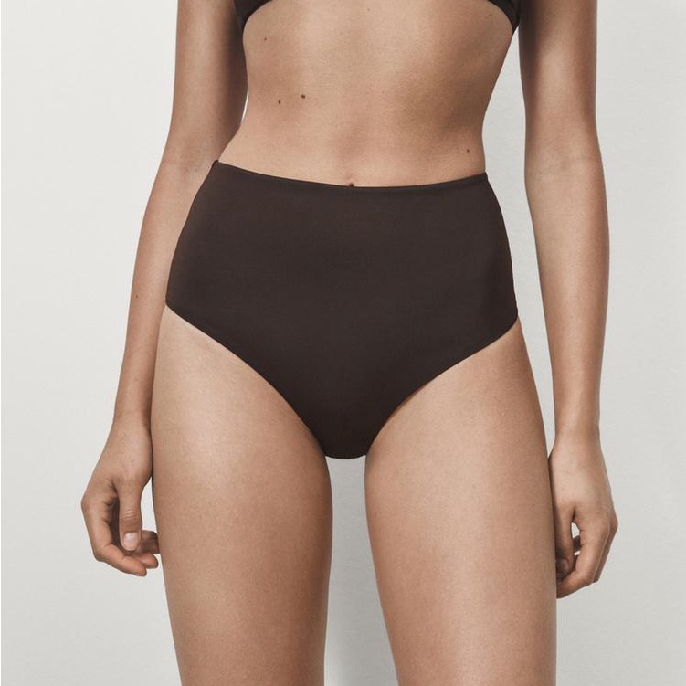 Nwt Massimo Dutti Textured High Waist Bikini Bottom Brown Medium Minimalist